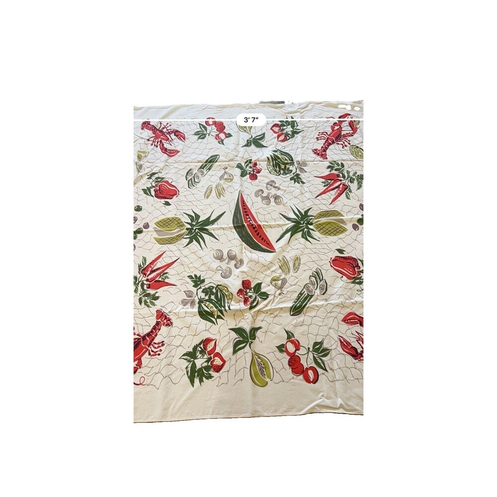Vintage 1950’s Cotton Printed Tablecloth 51”x43” Lobster Boil Tropical - Picture 5 of 5
